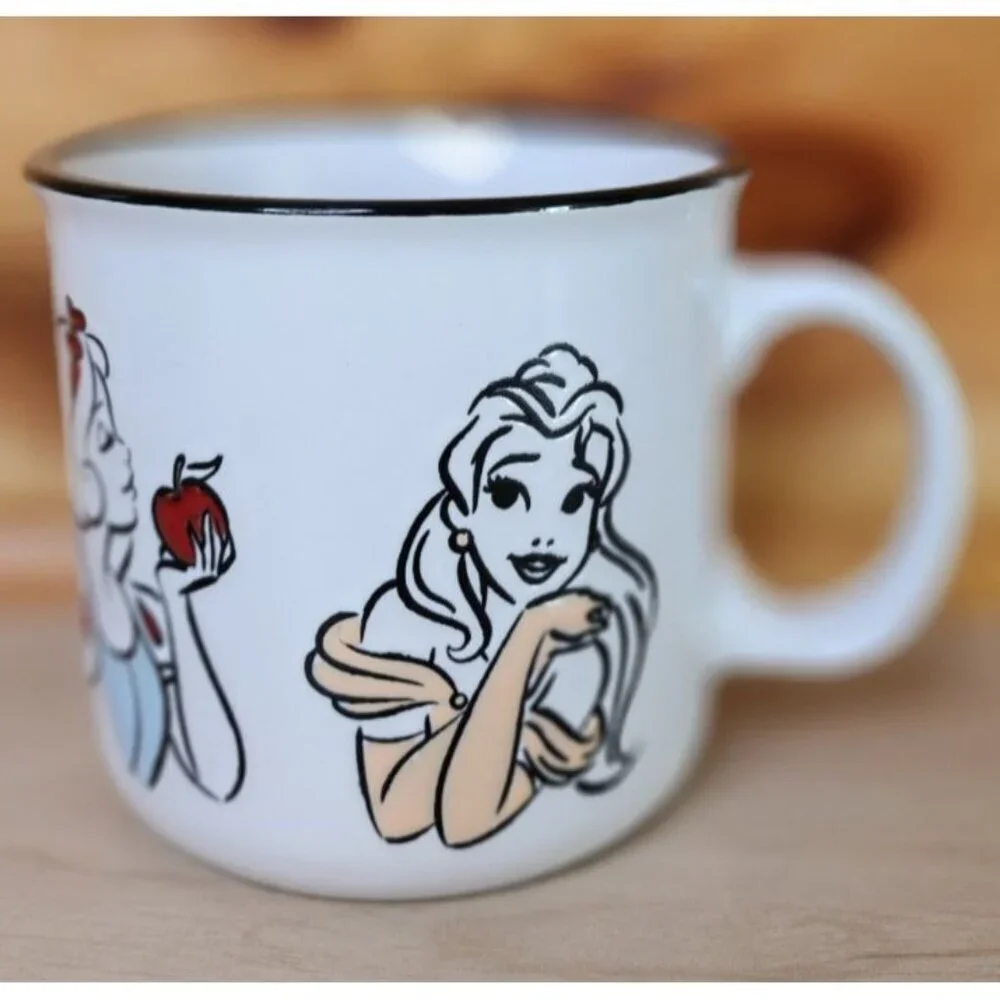 Disney Princesses White Ceramic Coffee Mug 20 oz Cup Debossed Characters EUC